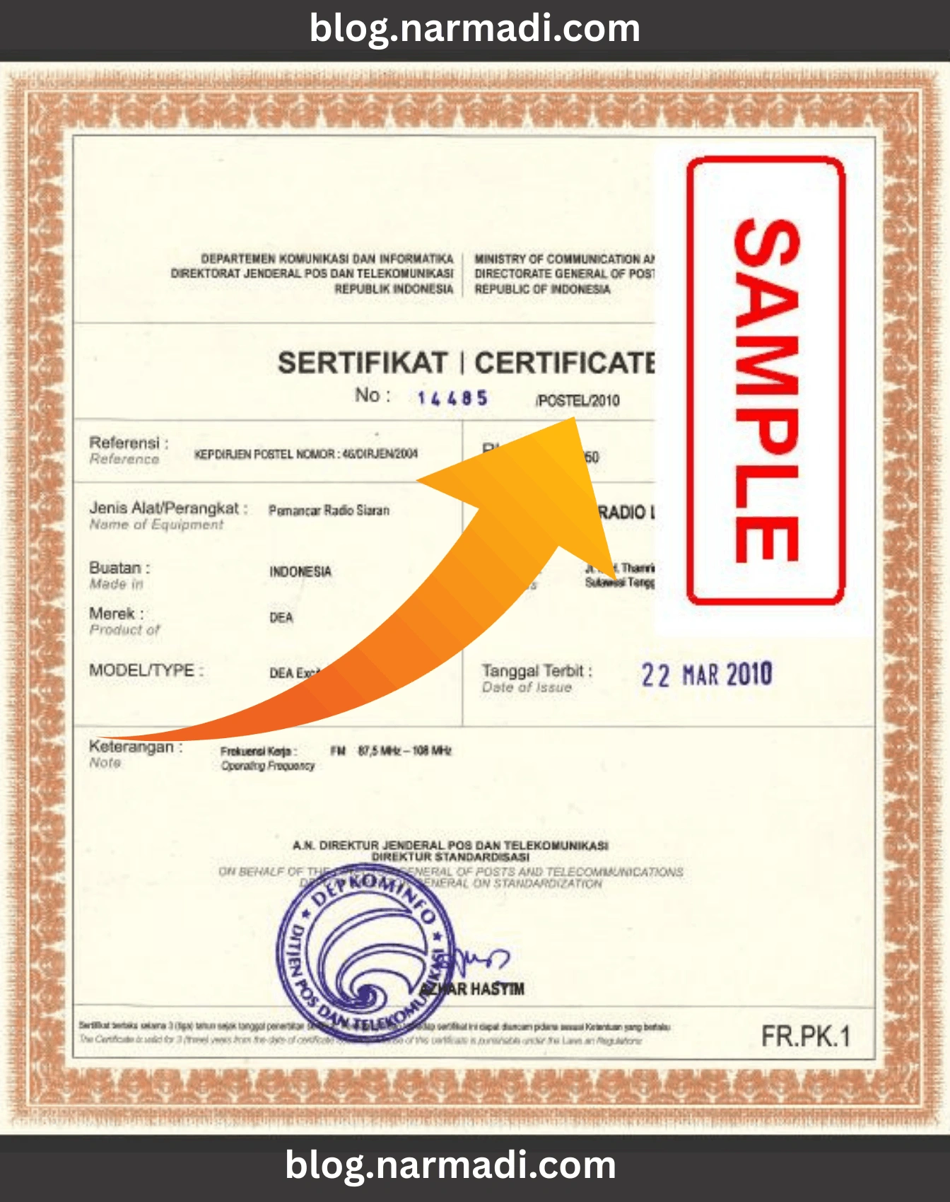 Contoh Sertifikat POSTEL