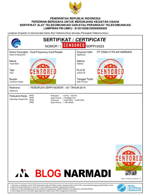 Contoh Sertifikat SDPPI POSTEL