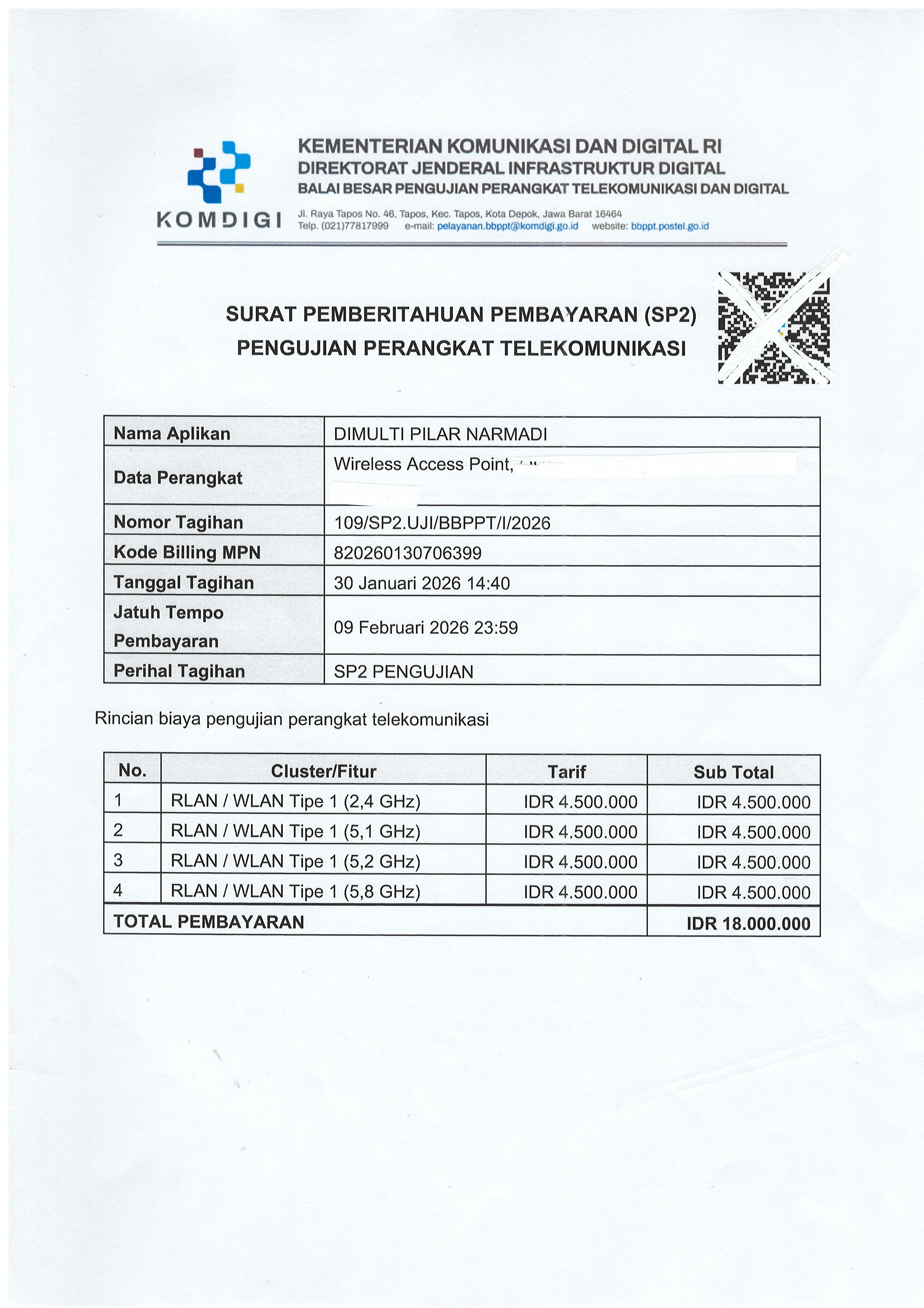 SP2 Pengujian RF untuk wireless access point
