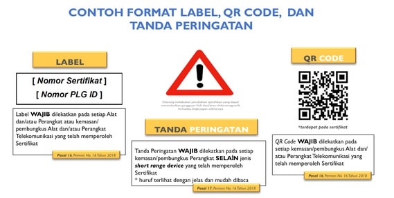 contoh format label, QR code dan tanda peringatan