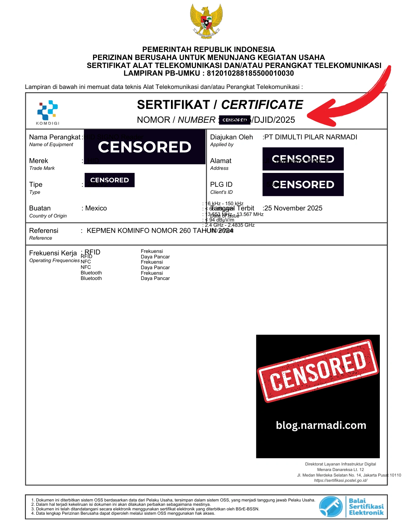 Contoh Sertifikat DJID