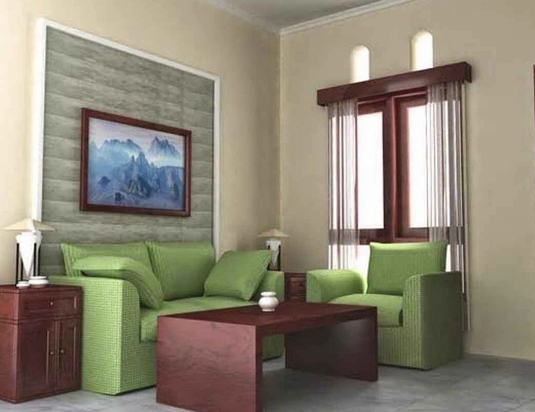 Desain interior ruang tamu bergaya minimalis di rumah type 36