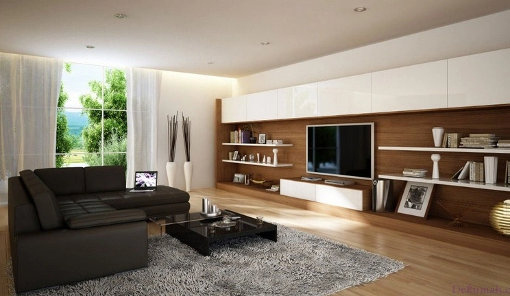 Model dan desain dan Dekorasi ruang tamu minimalis ukuran 3x3  dengan sofa hitam