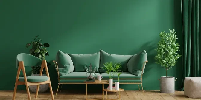 desain ruang tamu dengan cat dinding hijau bernuansa sejuk bergaya minimalis