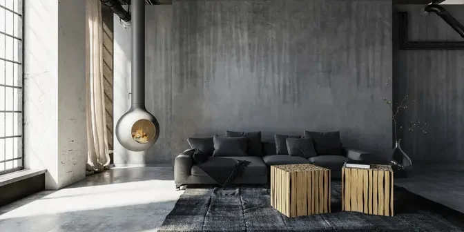 desain ruang tamu industrial yang mempertahankan kesederhanaan dan minimalis